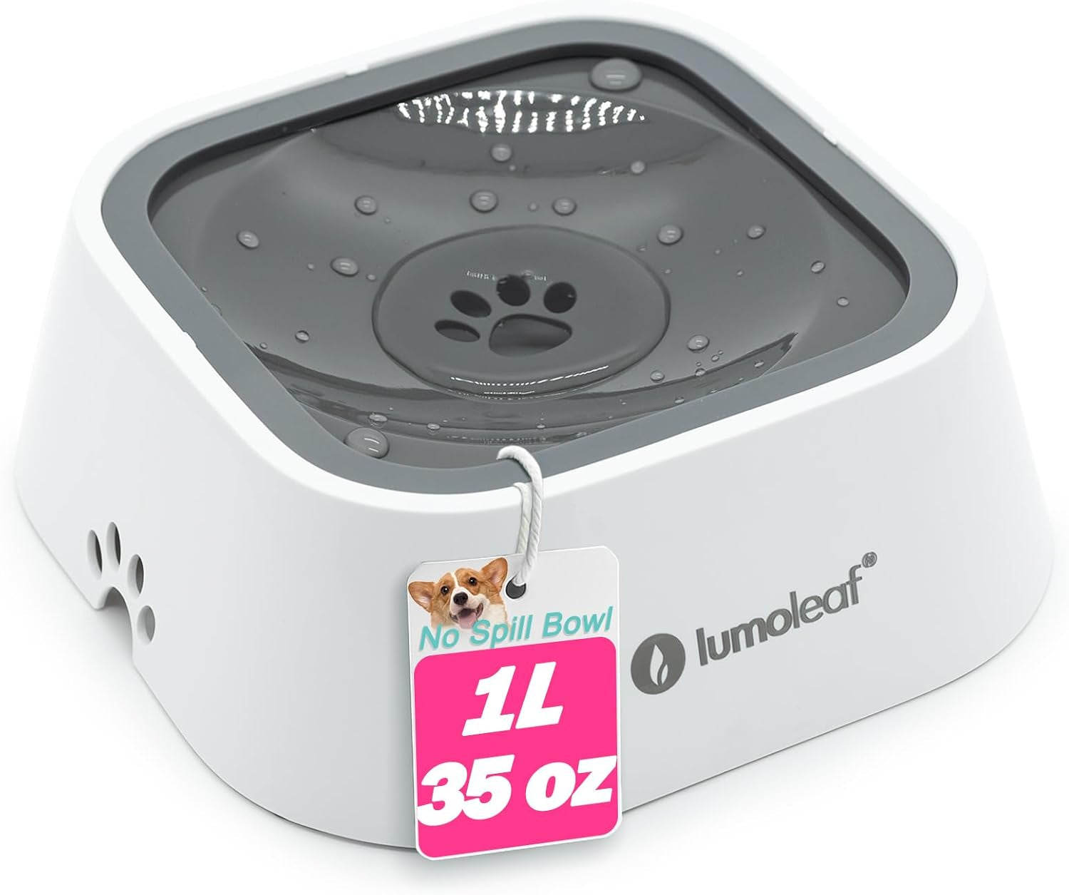 No-Spill Water Bowl for Dogs - Slow Feeder with Drip-Free, Splash-Proof Design (Grey, 35 Oz)